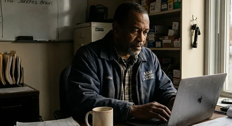 Service business owner at work while Outbound's AI advertising drives new leads on Google and Meta