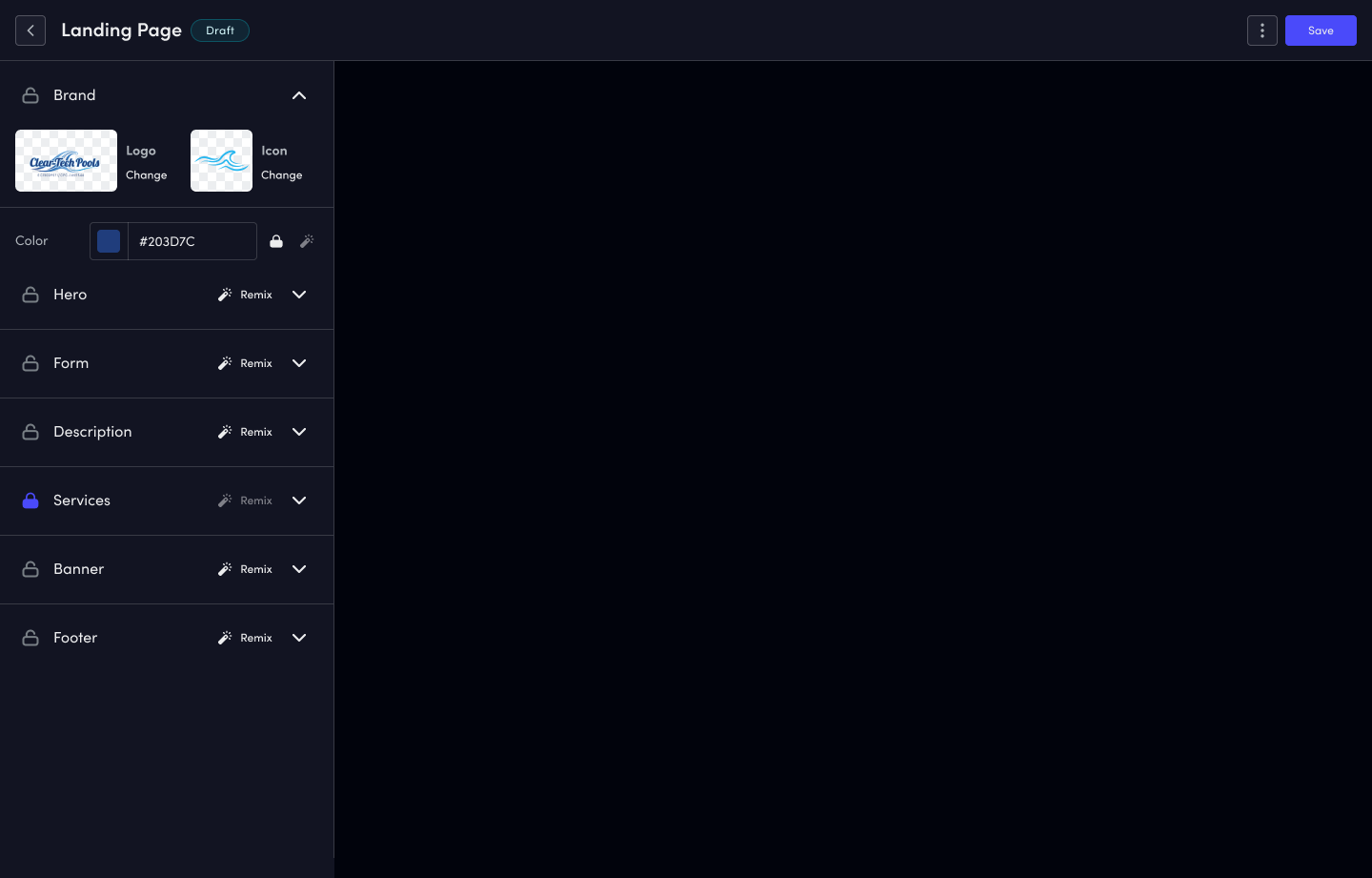 Landing page editor background